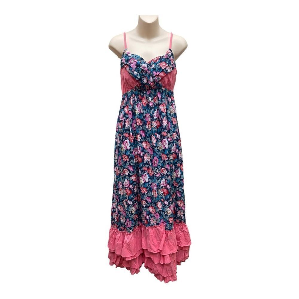 Boho FloralโMaxi Dress Womens Size M Pink Cottagecore Festival Sundress Cotton